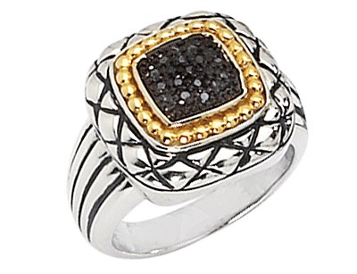 Black Diamond Pave Ring 1/10 Carat (ctw) in Sterling Silver with 14K Gold Accents
