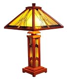 Tiffany-style Wooden Mission Double Lit Table Lamp 15 Shade