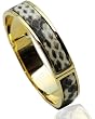 Glamnoir 14k Gold Plated Genuine Gray Snakeskin Safari Bangle Bracelet - Gift Boxed