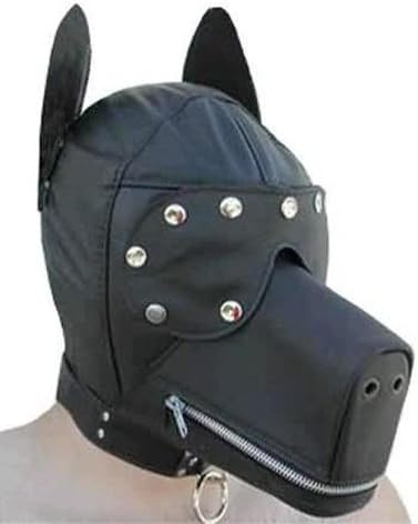 Metro Shop Zipper Dog Head Style Headgear Hood Alternative Sex Imagination Product for Couple SM Game with Eyepatch - Black