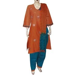 Indian Fashion Cotton Embroidered Salwar Kameez Size (L/40)