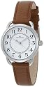 AK Anne Klein Women's Easy to Read Silver-Tone Casual Watch with a Brown Leather Strap #108687SVBN