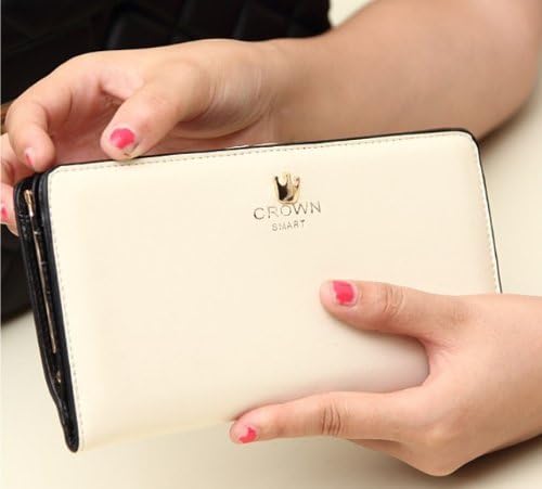 JUDIER Long Style Clutch Wallet and Card Purse for Women with Crown Design (white)