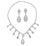 Filigree Teardrop Dangle Silver C.Z. Necklace Earrings Set