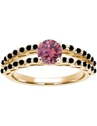 1.13 Ct Round Pink and Black Diamond 18K Yellow Gold Ring