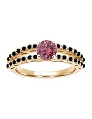 1.13 Ct Round Pink and Black Diamond 925 Yellow Gold Plated Silver Ring
