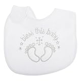 赤ちゃん・ベビー ホワイト ベルクロ留め スタイ ビブ (ワンサイズ) (Bless This Baby(足型))