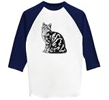 American Shorthair- Image - Raglan 3/4 Sleeve T-Shirt, White/Navy, Large