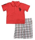US Polo Assn Toddler Boys 2Pc Red Polo & Plaid Short Set