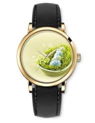 SPRAWL Aanalog Fashion Series Gold Ladies Watches of Genuine Black Leather Strap,Unique Wrist Watch for Women Girls Designed with Cute little eggs in the nest