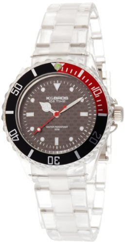 K&BROS Women's 9386-2 Ice-Time Day Black Dial Red and Black Bezel Watch