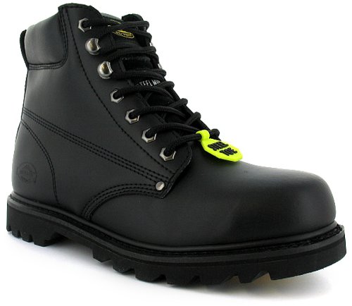 Rugged Outback “Bulldoze” Mens Coated Leather Upper Safety Boots With Steel Toe Cap/Mid Sole – Black – 12 UK