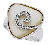 Triangular Mother of Pearl Ring in Solid Sterling Silver, Accented with Tiny High Quality CZ's, 3/4 (19mm) wide