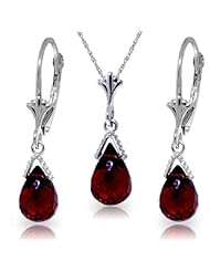 14k Solid Gold Jewelry Set: Natural Briolette Garnet Pendant Necklace and Dangle Earrings