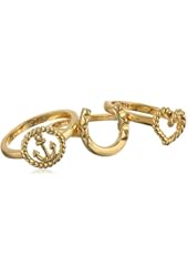 Giles and Brother Gold Plated Brass Horseshoe, Heart, Anchor Charm Ring Jewelry Set