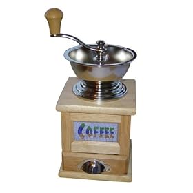 Pine and Chrome Mosaic Panel Hand Operated Coffee Grinder by The London Pottery Company