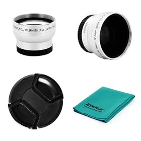 37mm 0.45x wide angle + 2.0x telephoto lens kit + Cap + Cloth for 37mm camcorders, Panasonic PV-GS320