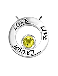 Original Star K (tm) Live/Love/Laugh Circle of Life Pendant with Round 7mm Simulated Yellow Sapphire in 925 Sterling Silver