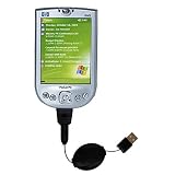 Retractable USB Cable for the HP iPAQ h4150 with Power Hot Sync and Charge capabilities - Gomadic Brand w/ TipExchange Technology