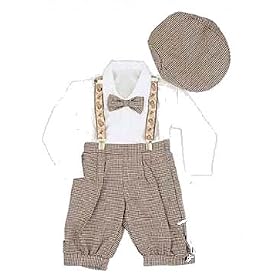 Infant & Toddler Boys Vintage Style Knickers Outfit 5-pc with Suspenders, Bowtie & Newsboy Cap