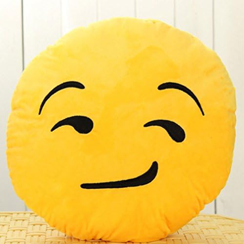 Emoji Smiley Cute Emoticon Yellow Round Cushion Pillow Stuffed Plush Toy Doll, 03