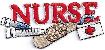 "NURSE" w/Band-Aid, Syringe & Medical Kit- Iron On Embroidered Applique