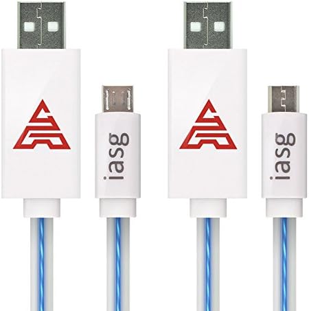 iasg 2xPack Micro USB to USB Cable Flat Visible LED Pink Lighted Up Visible illuminated Data Sync Power Charging Cable for Android Smartphones&amp;Tablets 3.3ft (Blue light)