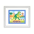 Olive Kids Dinosaurland Personalized White Framed Print