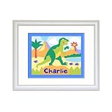 Olive Kids Dinosaurland Personalized White Framed Print