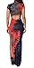 Bigyonger Women's Tie Dye Dress Vintage Short Sleeve Bodycon Cheongsam Dress