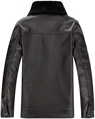 Shemen Mens Casual PU Leather Fur Collar Jacket Wool Lining Outwear Black