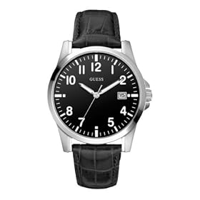 Guess - W65012G3 - Mens Fashion - Montre Homme - Quartz Analogique - Cadran Noir - Bracelet Cuir Noir