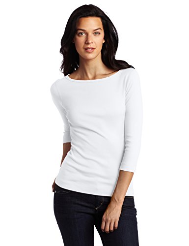 Three DotsWomen's Essential Heritage 3/4 Sleeve British Tee, White, Large