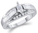 Marquise Diamond Engagement Ring 14k White Gold Anniversary (1/2 CTW)