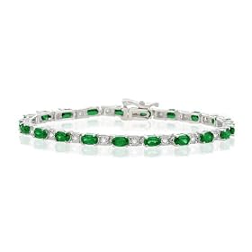 SPARKLING 5.36 CT GENUINE EMERALD & DIAMOND 14K WHITE GOLD TENNIS BRACELET