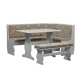 Upholstered Nook Dining Table Set with Microfiber Seat - White Finish