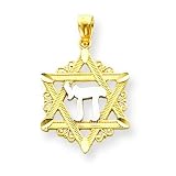 14k with Rhodium Diamond Cut Star of David Pendant