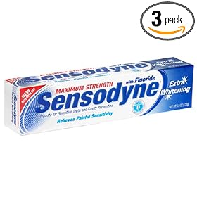 Sensodyne Toothpaste for Sensitive Teeth and Cavity Prevention, Maximum Strength, Extra Whitening, 6-Ounce Tubes (Pack of 3)