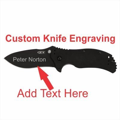 ZERO TOLERANCE 0350 BLACK BLADE, BLACK G-10 HANDLE ASSISTED FOLDING KNIFE CUSTOM ENGRAVING