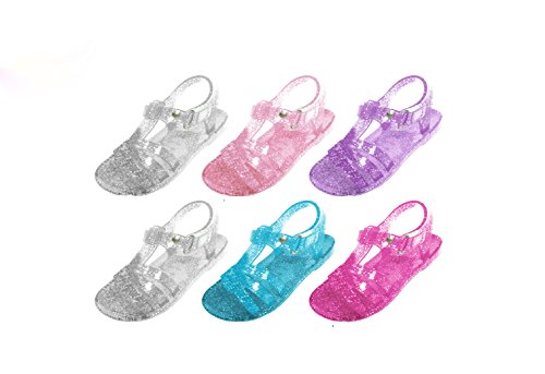 Toddler Girls Glitter Jelly Sandals with Velcro Strap - Assorted Colors