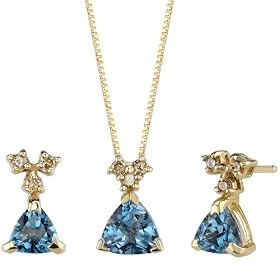 Intricate Delicacy 1.87 cts Trillion Cut London Topaz Diamond Pendant Earrings... by Peora