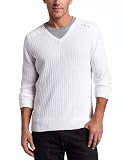 Calvin Klein Mens Long Sleeve V-Neck Sweater, White, Medium
