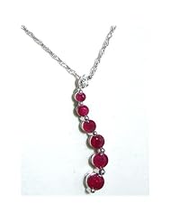 9K / 9ct Solid White Gold Ladies Natural Ruby & Diamond Swirl Pendant & 18" Chain Necklace