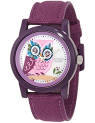 Sprout Womens ST/5503MPPR Organic Cotton Straps Diamond Accented Owl Printed Dial Purple Cotton Strap  Watch