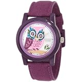 Sprout Women's ST/5503MPPR Organic Cotton Straps Diamond Accented Owl Printed Dial Purple Cotton Strap Eco-Friendly Watch (Watch)