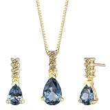 Dazzlingly Amorous 2.00 cts Pear Shape London Topaz Diamond Pendant Earrings Set 14Kt Yellow Gold