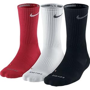 Nike Dri-FIT Half-Cushion Crew Socks (Large, Red/White/Black)