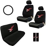 11PC Flying Red Eagle Low Back Seat Covers Bench Seat Cover Shoulder Pads Steering... by Unknown