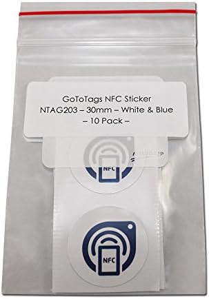 GoToTags NFC Stickers - NXP NTAG203 - White &amp; Blue 30 mm Circle - 10 Pack