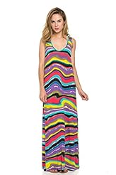 Summer Spandex Scoop Neck Tropical Print Sleeveless Maxi Dress 